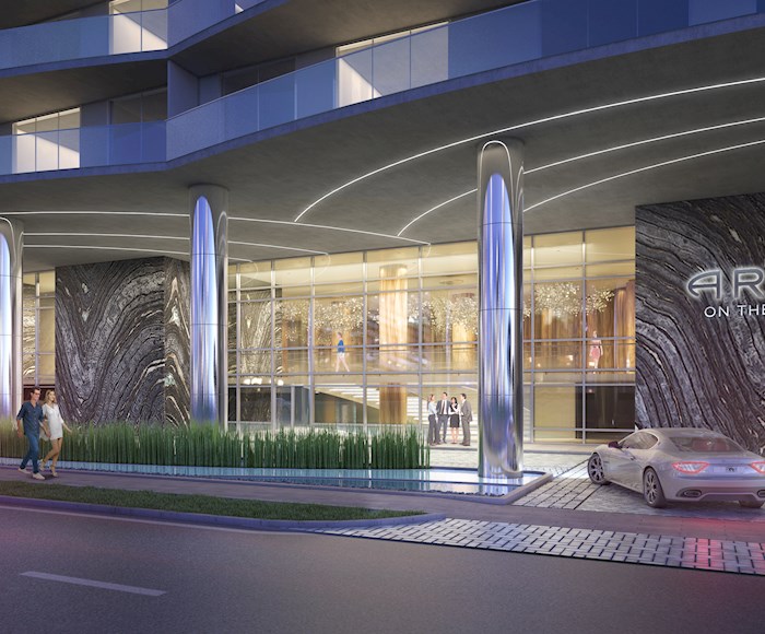 The entrance of Aria on the Bay