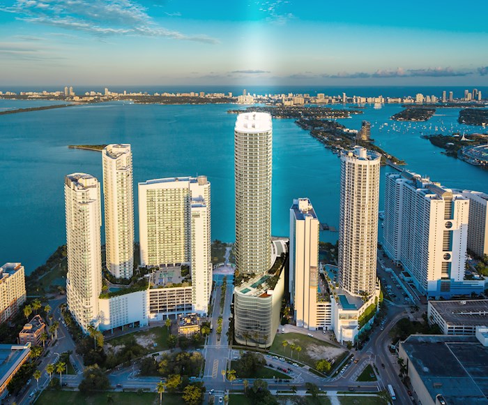 The Aria on the Bay buildings at the Biscayne Beach