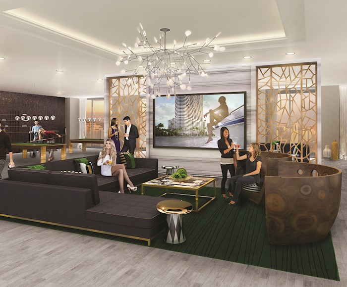 The lounge of Aria on the Bay