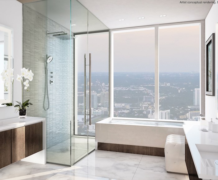 Bathroom with a panorama in the Paramount Miami Worldcenter