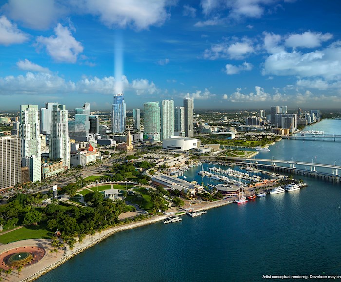 The shining tower of the Paramount Miami Worldcenter