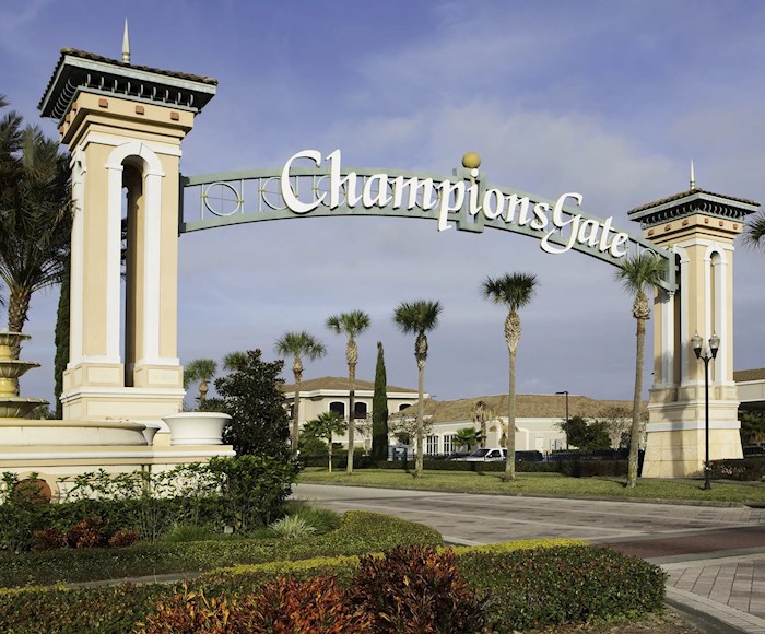 The main gate of the Retreat At Champions Gate in Orlando