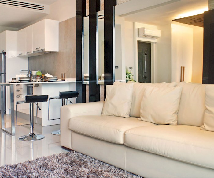 Cozy living room in the Emerald Central Condominium for sale