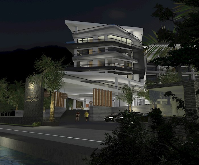 Lake Avenue Condominium by night, in Thailand