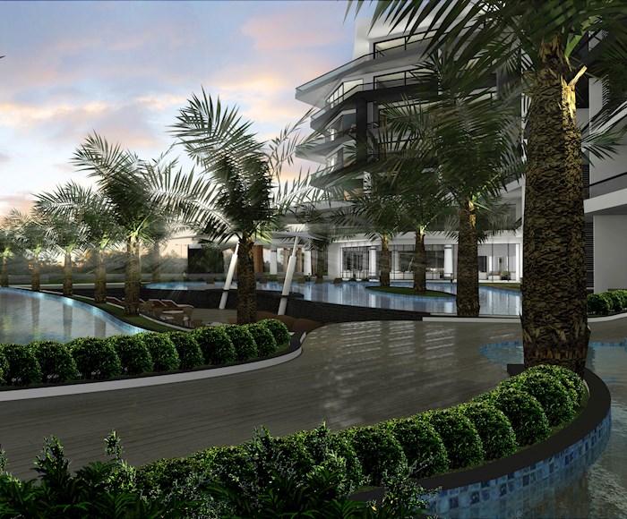 Lake Avenue Condominium under the palm trees