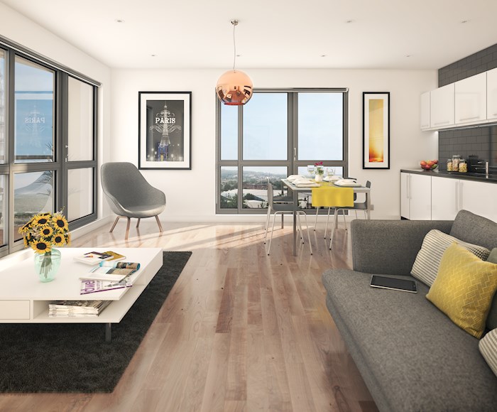 A living room in the X1 Aire buy-to-let project in Leeds UK - for sale