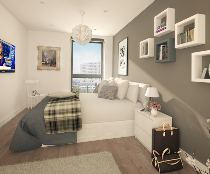 A bedroom in an X1 Aire Apartments in Leeds