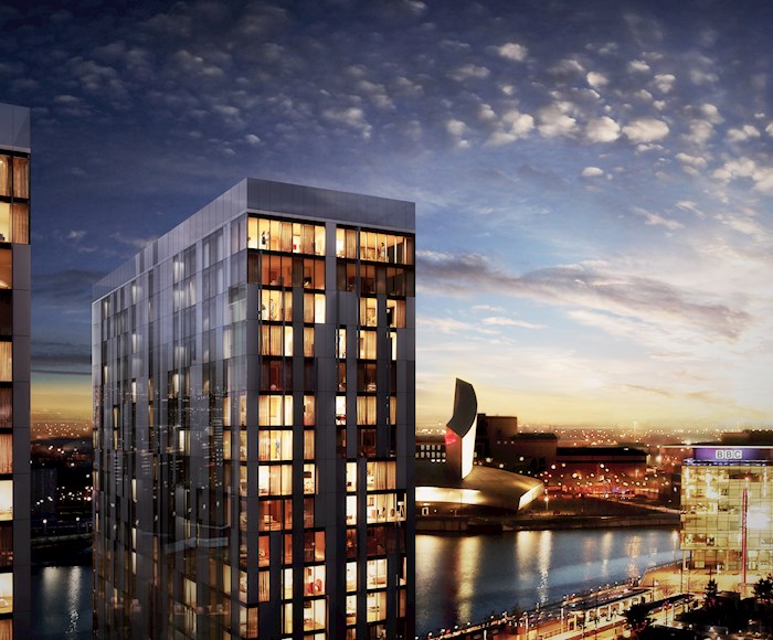 Night view of the X1 Media City Tower 3