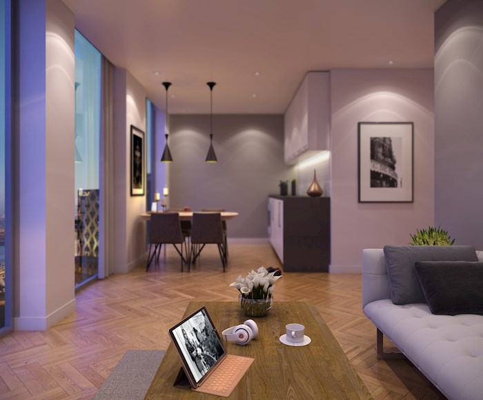 Living room in X1 Media City Tower 3: a buy-to-let possibility in Manchester