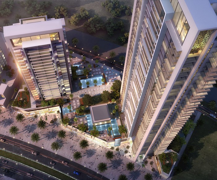 Shooting water jets to the height of a 50-storey building: BLVD Crescent Luxury Apartments