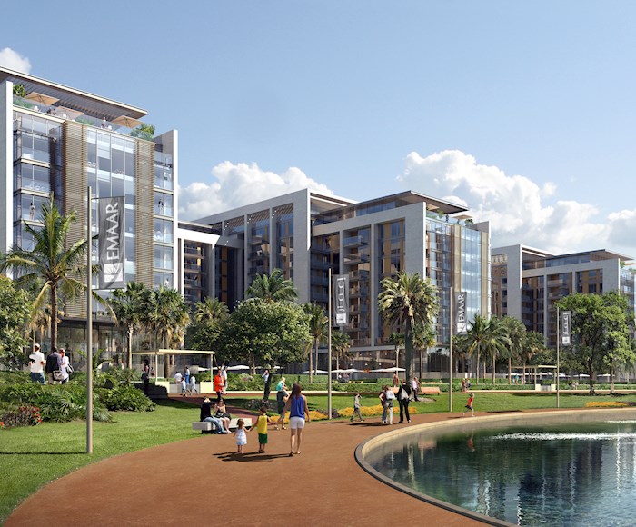 A walkway around the Acacia Apartments