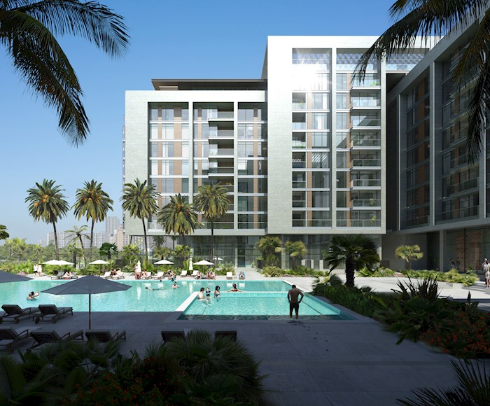 Swimming pool of the Acacia Apartments complex in Dubai