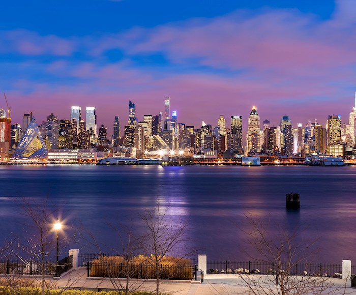 Magnificent views of the Manhattan skyline from the The Avenue Collection 1200 Condominium Weehawken, New Jersey