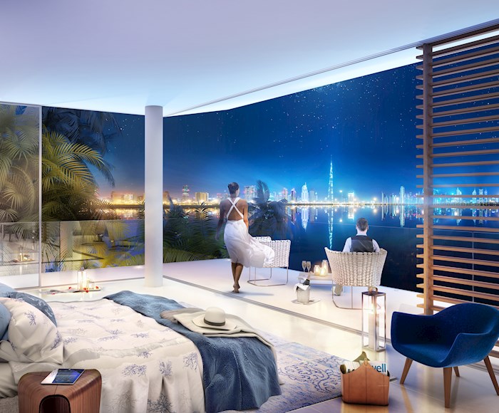 Amazing nighttime view from the Germany Villa'sIslands in Dubai