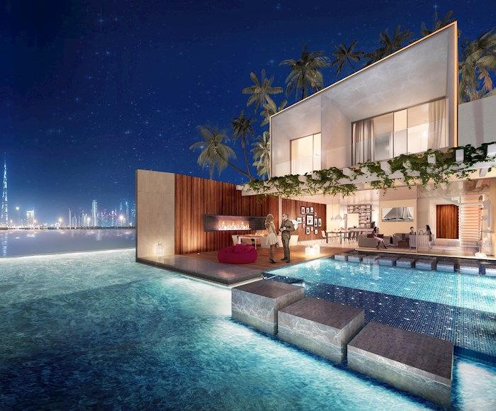 Spectacular night in the World Islands in Dubai